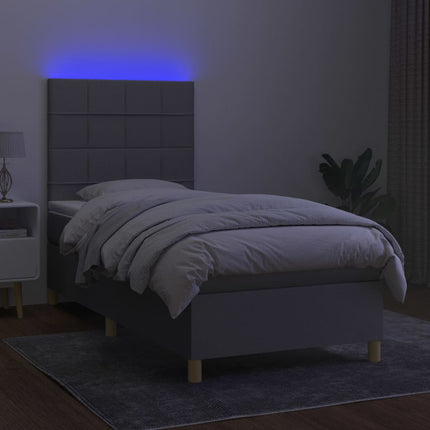 kontinentalseng med LED-lys 100x200 cm stof lysegrå