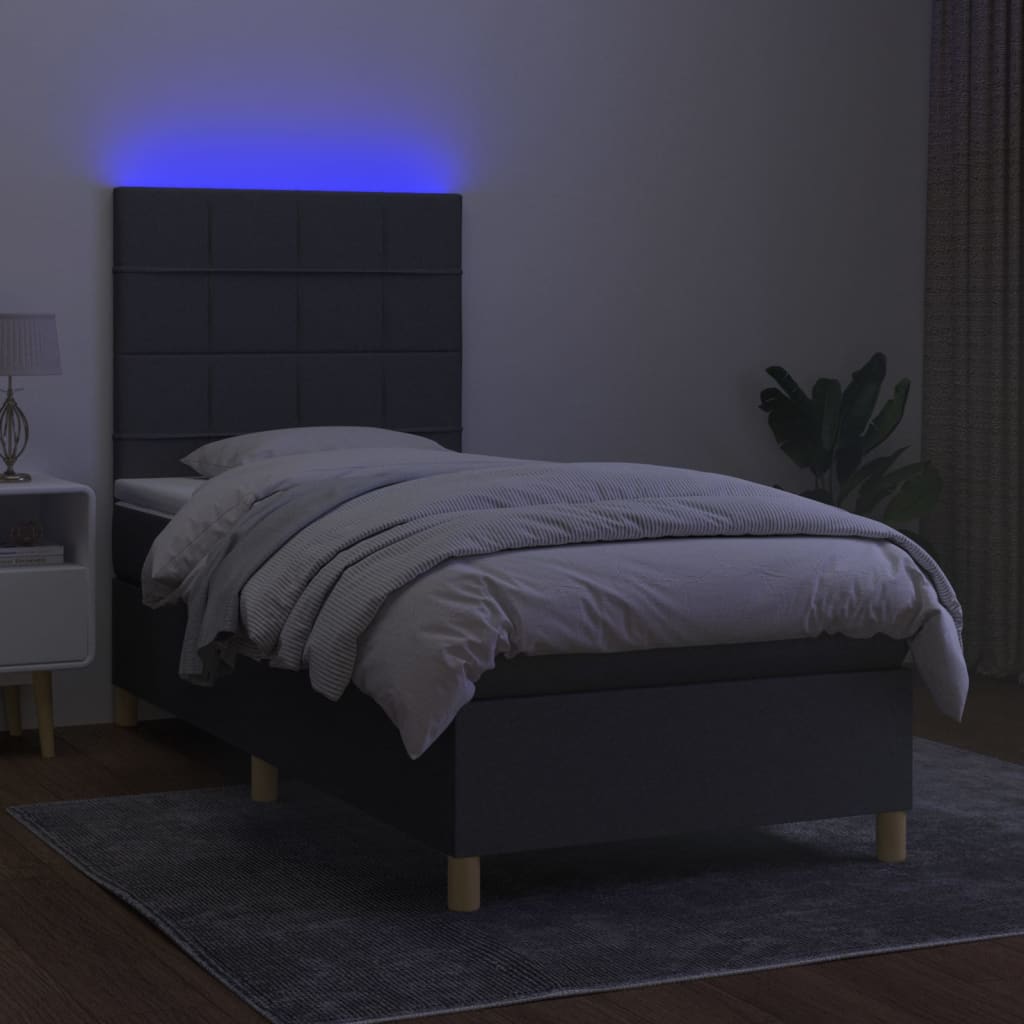 kontinentalseng med LED-lys 100x200 cm stof mørkegrå