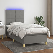 kontinentalseng med LED-lys 100x200 cm stof mørkegrå
