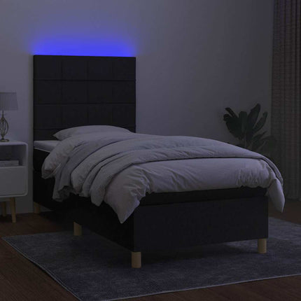 kontinentalseng med LED-lys 100x200 cm stof sort
