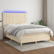 kontinentalseng med LED-lys 140x190 cm stof cremefarvet