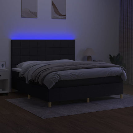 kontinentalseng med LED-lys 160x200 cm stof sort