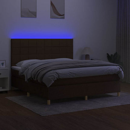 kontinentalseng med LED-lys 180x200 cm stof mørkebrun
