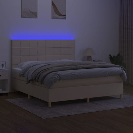 kontinentalseng med LED-lys 180x200 cm stof cremefarvet
