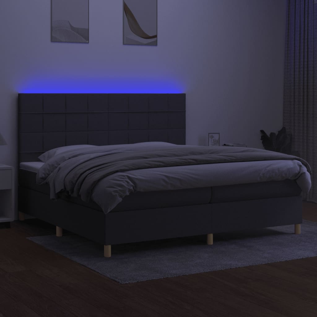 kontinentalseng med LED-lys 200x200 cm stof mørkegrå
