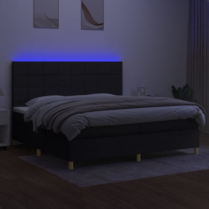 kontinentalseng med LED-lys 200x200 cm stof sort