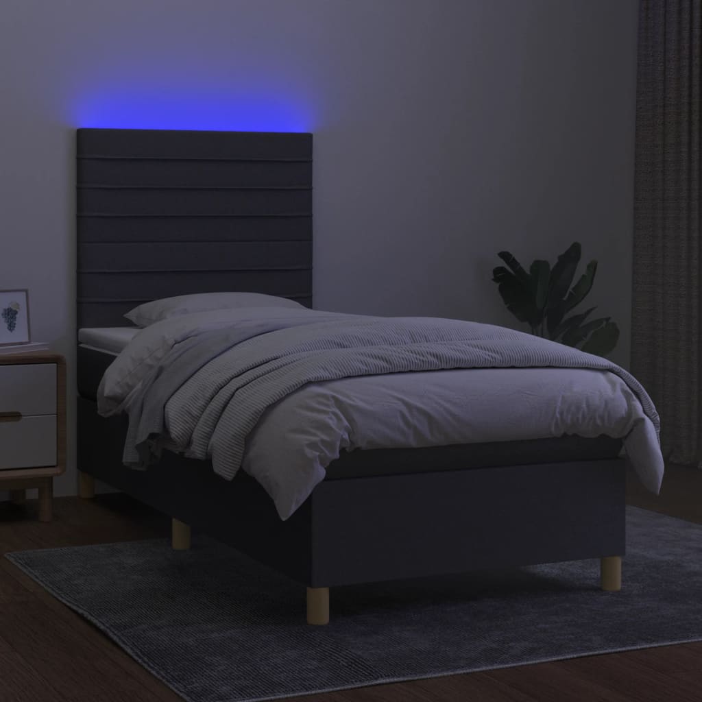 kontinentalseng med LED-lys 90x190 cm stof mørkegrå