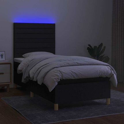 kontinentalseng med LED-lys 90x190 cm stof sort