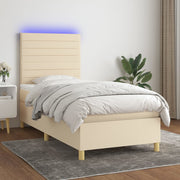 kontinentalseng med LED-lys 90x190 cm stof cremefarvet