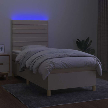 kontinentalseng med LED-lys 90x200 cm stof cremefarvet