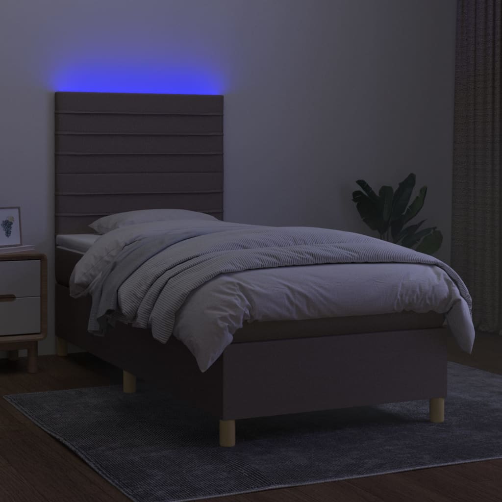 kontinentalseng med LED-lys 100x200 cm stof gråbrun