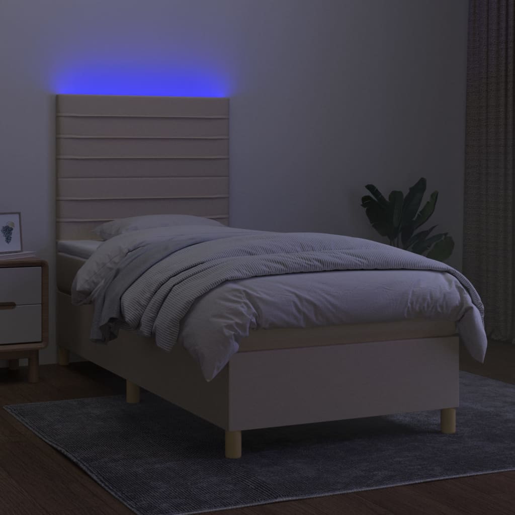 kontinentalseng med LED-lys 100x200 cm stof cremefarvet