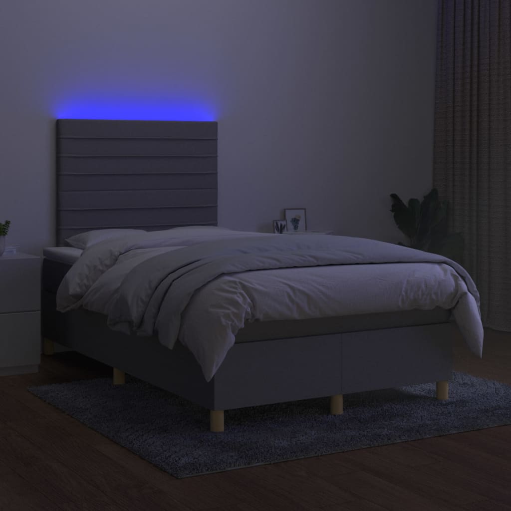 kontinentalseng med LED-lys 120x200 cm stof lysegrå