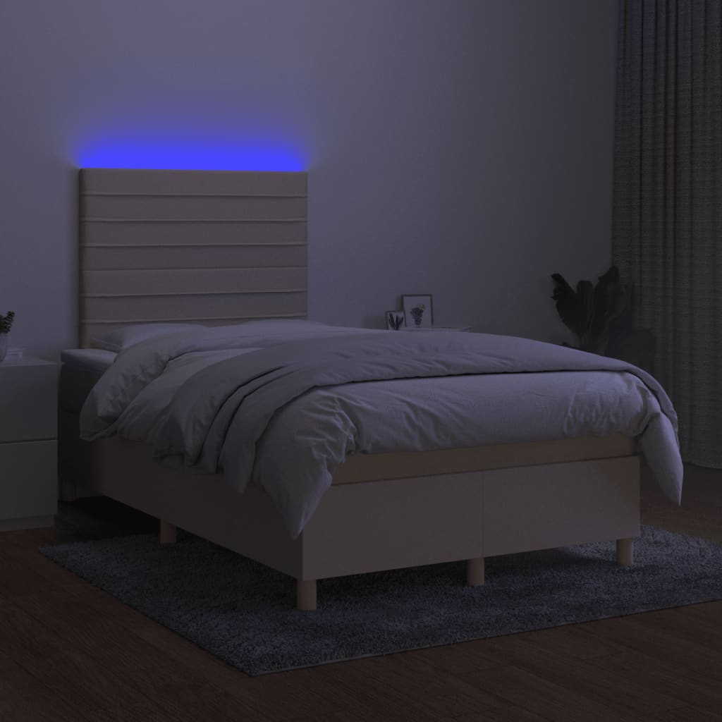 kontinentalseng med LED-lys 120x200 cm stof cremefarvet