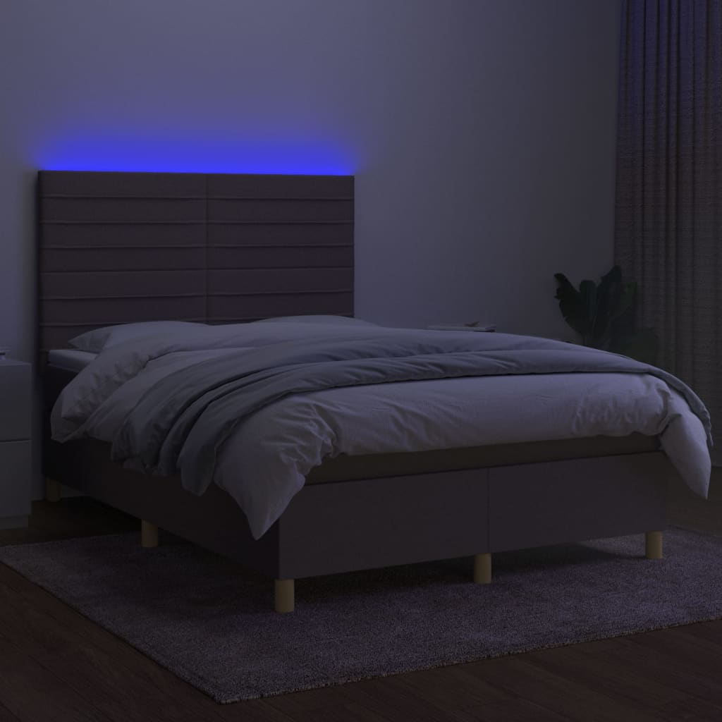 kontinentalseng med LED-lys 140x190 cm stof gråbrun