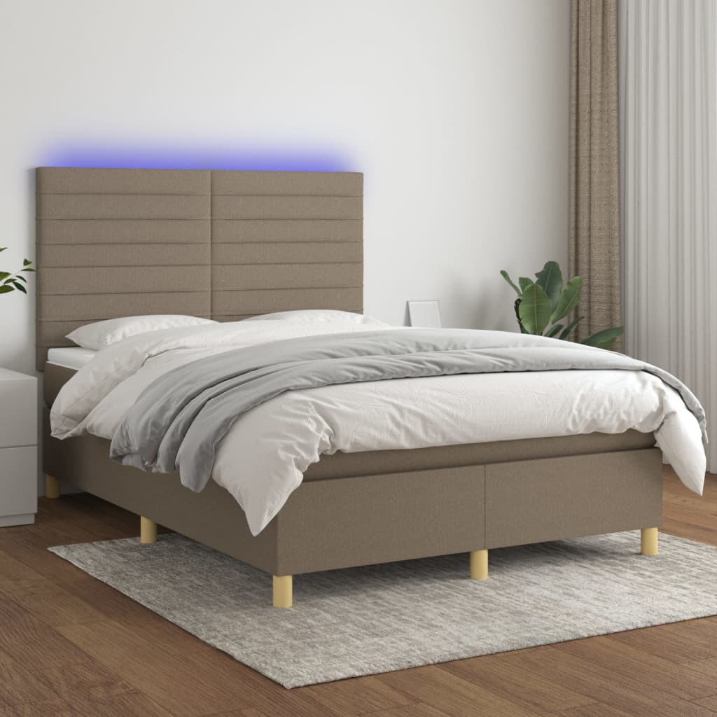 kontinentalseng med LED-lys 140x190 cm stof gråbrun