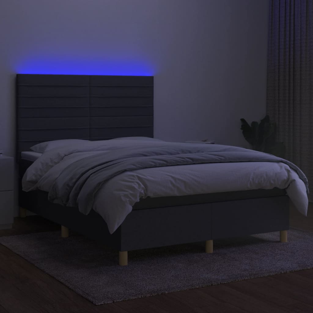 kontinentalseng med LED-lys 140x200 cm stof mørkegrå