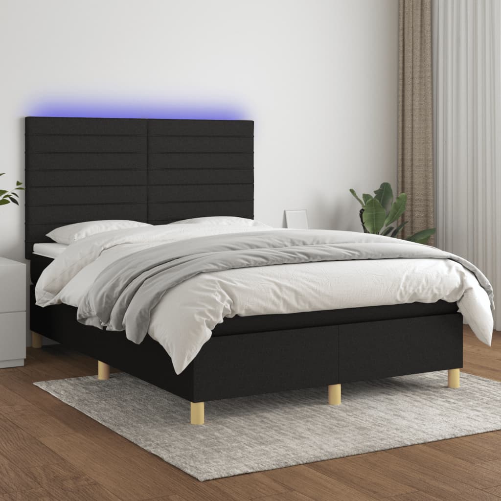 kontinentalseng med LED-lys 140x200 cm stof sort
