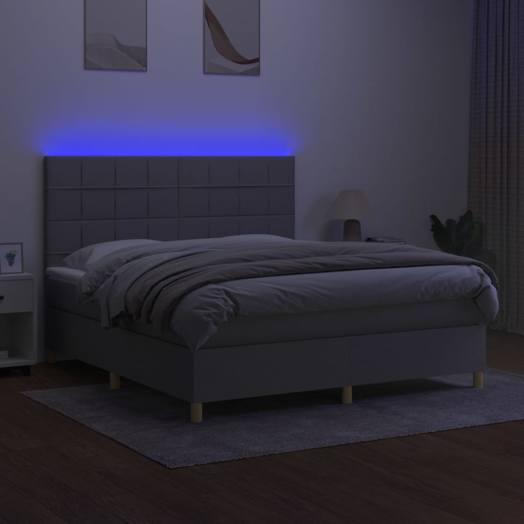 kontinentalseng med LED-lys 160x200 cm stof lysegrå