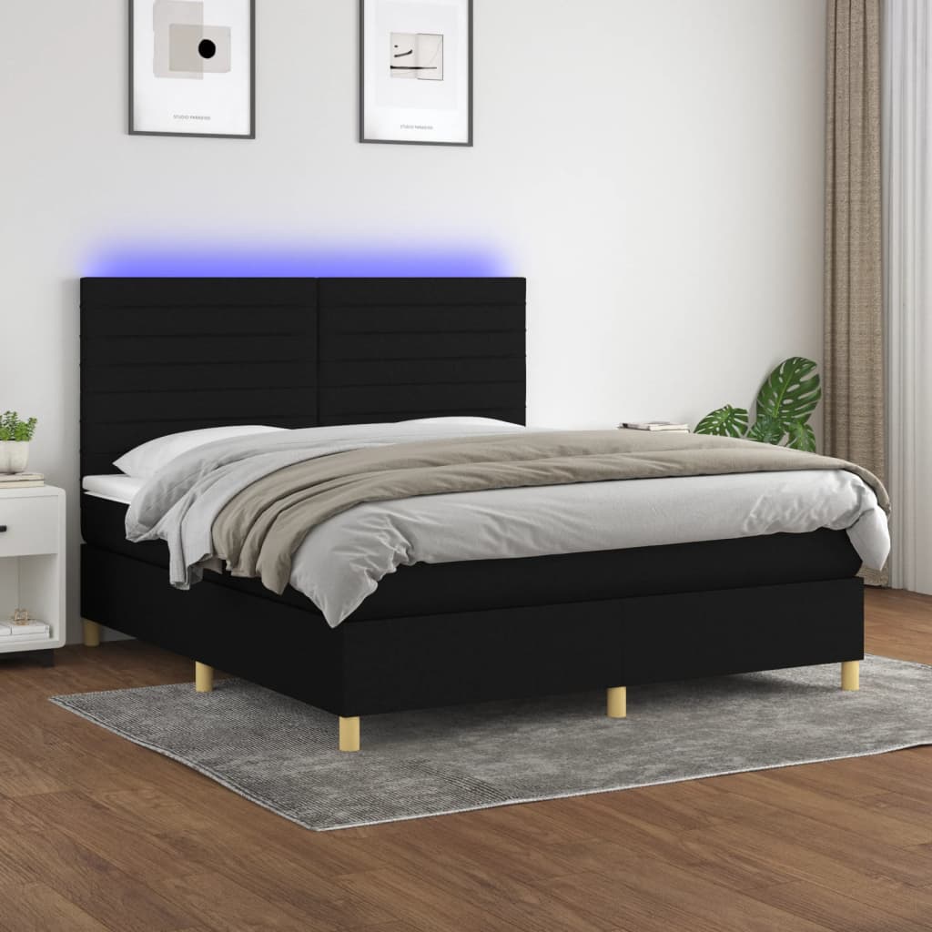 kontinentalseng med LED-lys 160x200 cm stof sort