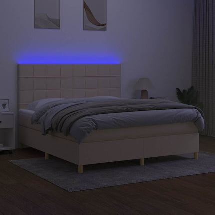 kontinentalseng med LED-lys 160x200 cm stof cremefarvet