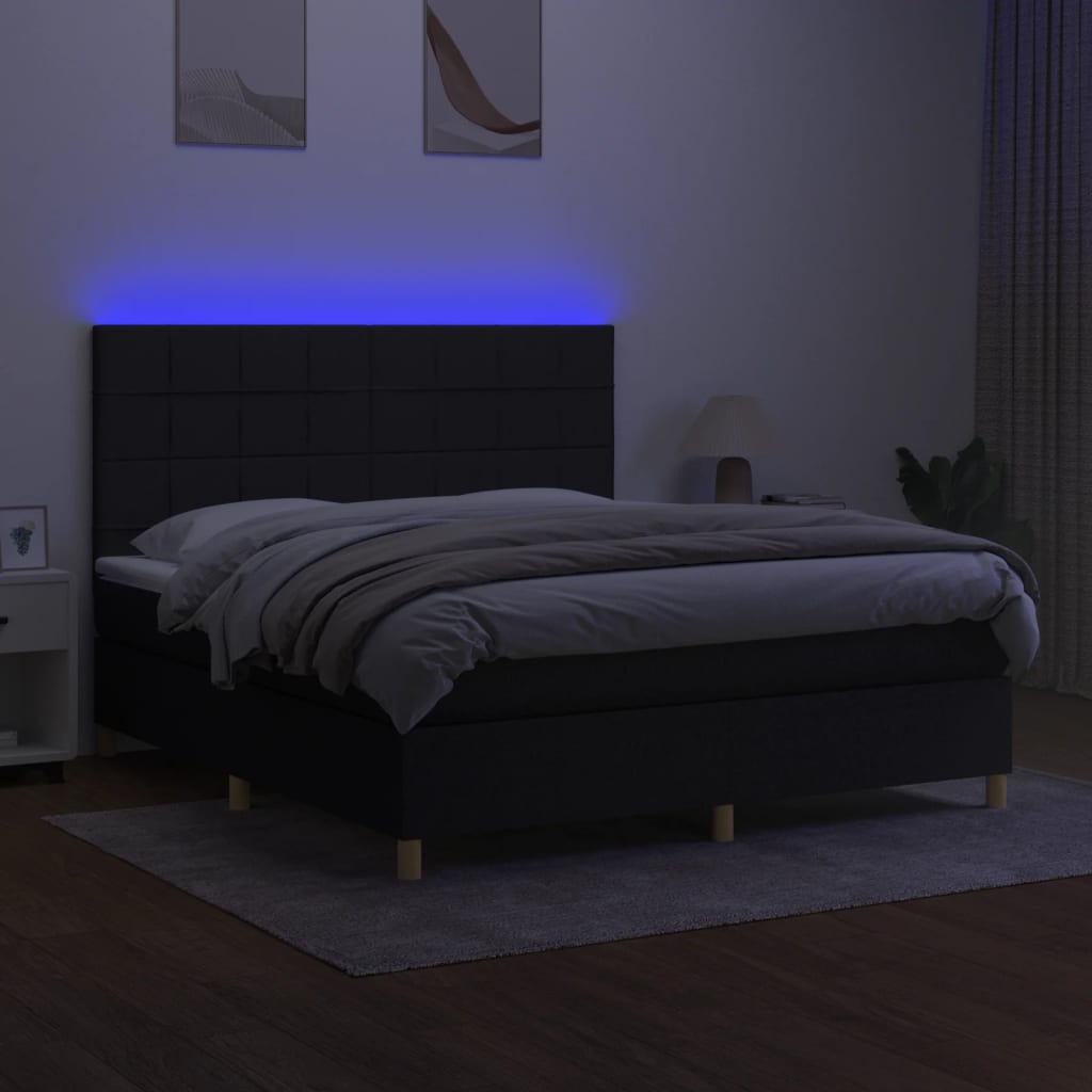 kontinentalseng med LED-lys 180x200 cm stof sort