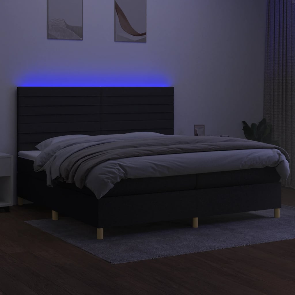 kontinentalseng med LED-lys 200x200 cm stof sort