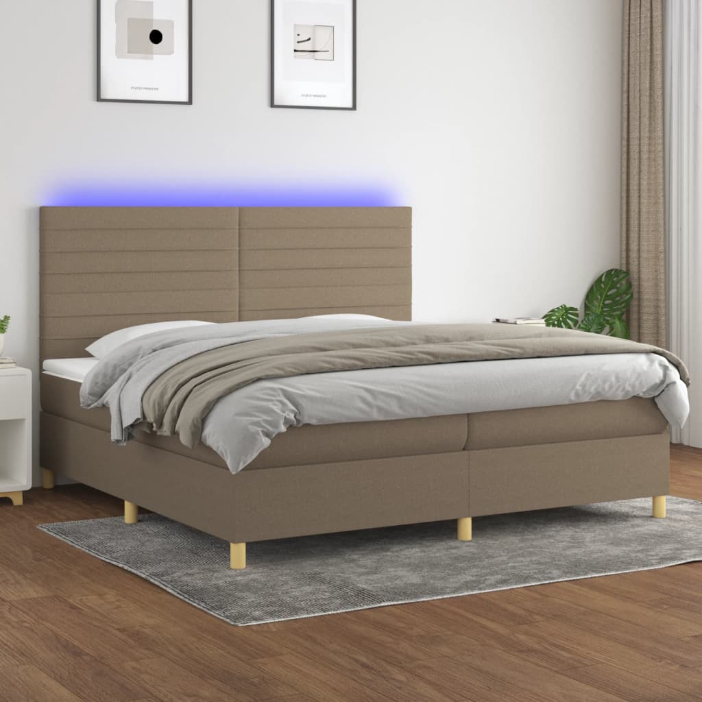 kontinentalseng med LED-lys 200x200 cm stof gråbrun