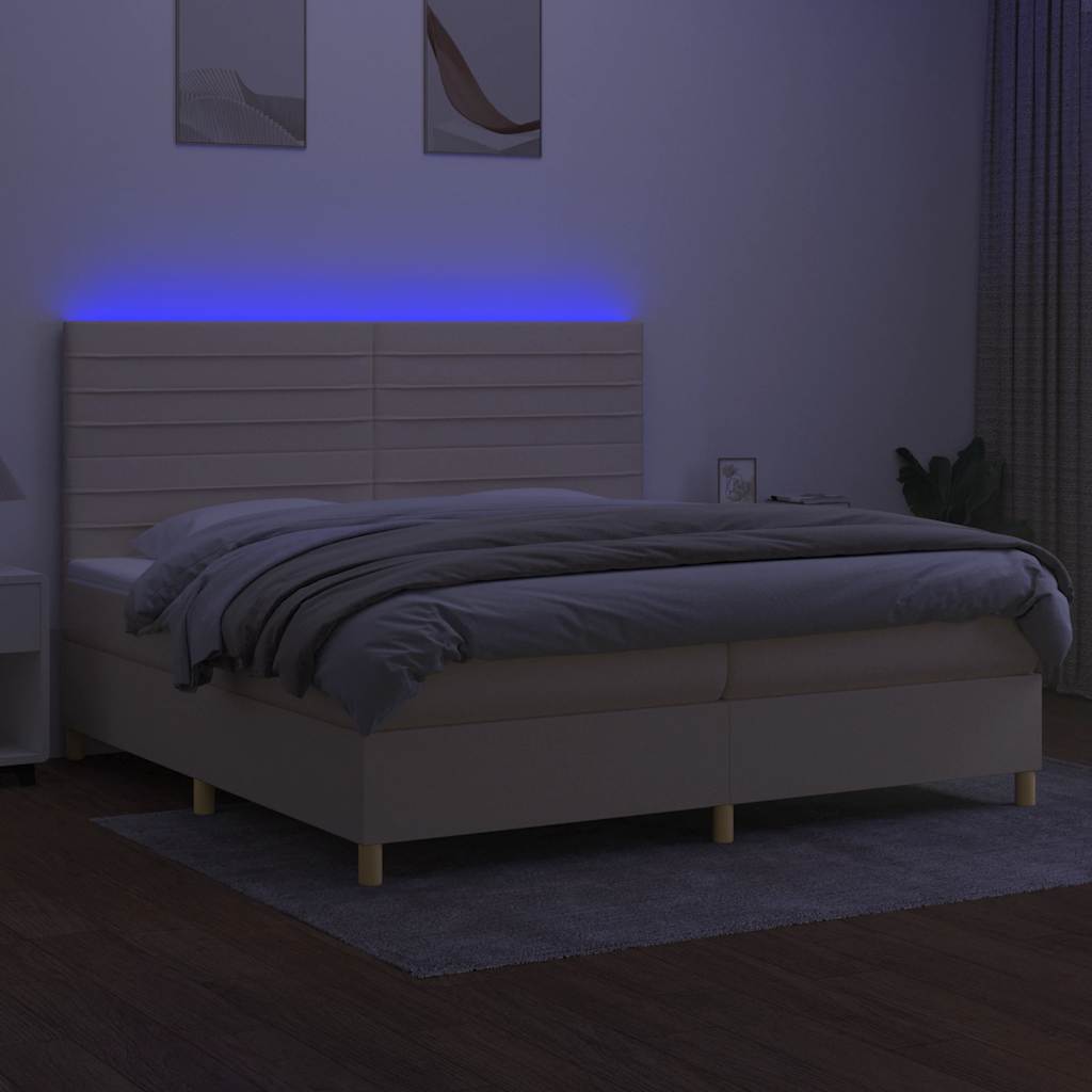 kontinentalseng med LED-lys 200x200 cm stof cremefarvet