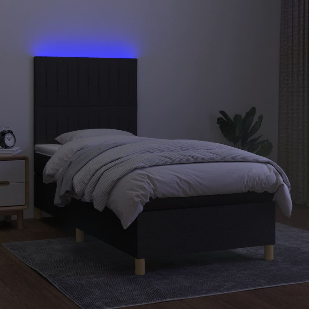 kontinentalseng med LED-lys 90x190 cm stof sort
