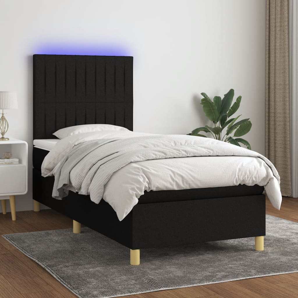 kontinentalseng med LED-lys 90x190 cm stof sort