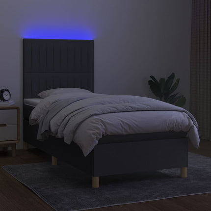 kontinentalseng med LED-lys 90x200 cm stof mørkegrå