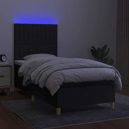 kontinentalseng med LED-lys 90x200 cm stof sort