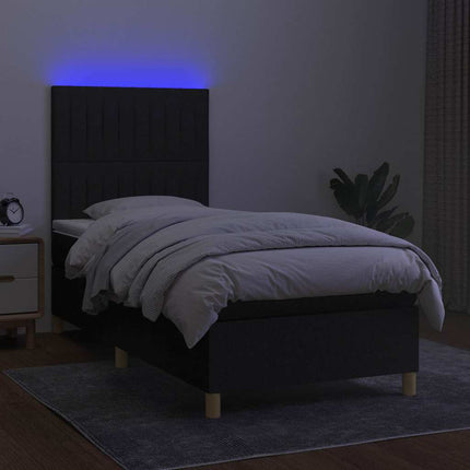 kontinentalseng med LED-lys 100x200 cm stof sort