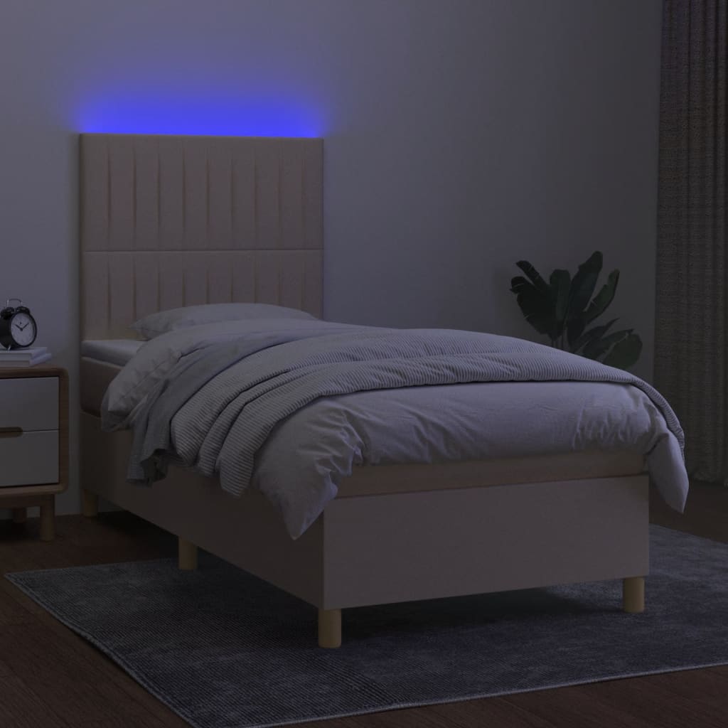kontinentalseng med LED-lys 100x200 cm stof cremefarvet