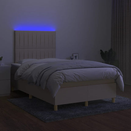 kontinentalseng med LED-lys 120x200 cm stof cremefarvet