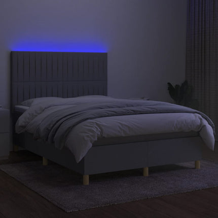 kontinentalseng med LED-lys 140x190 cm stof lysegrå