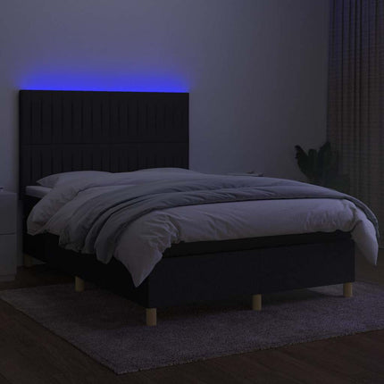 kontinentalseng med LED-lys 140x190 cm stof sort