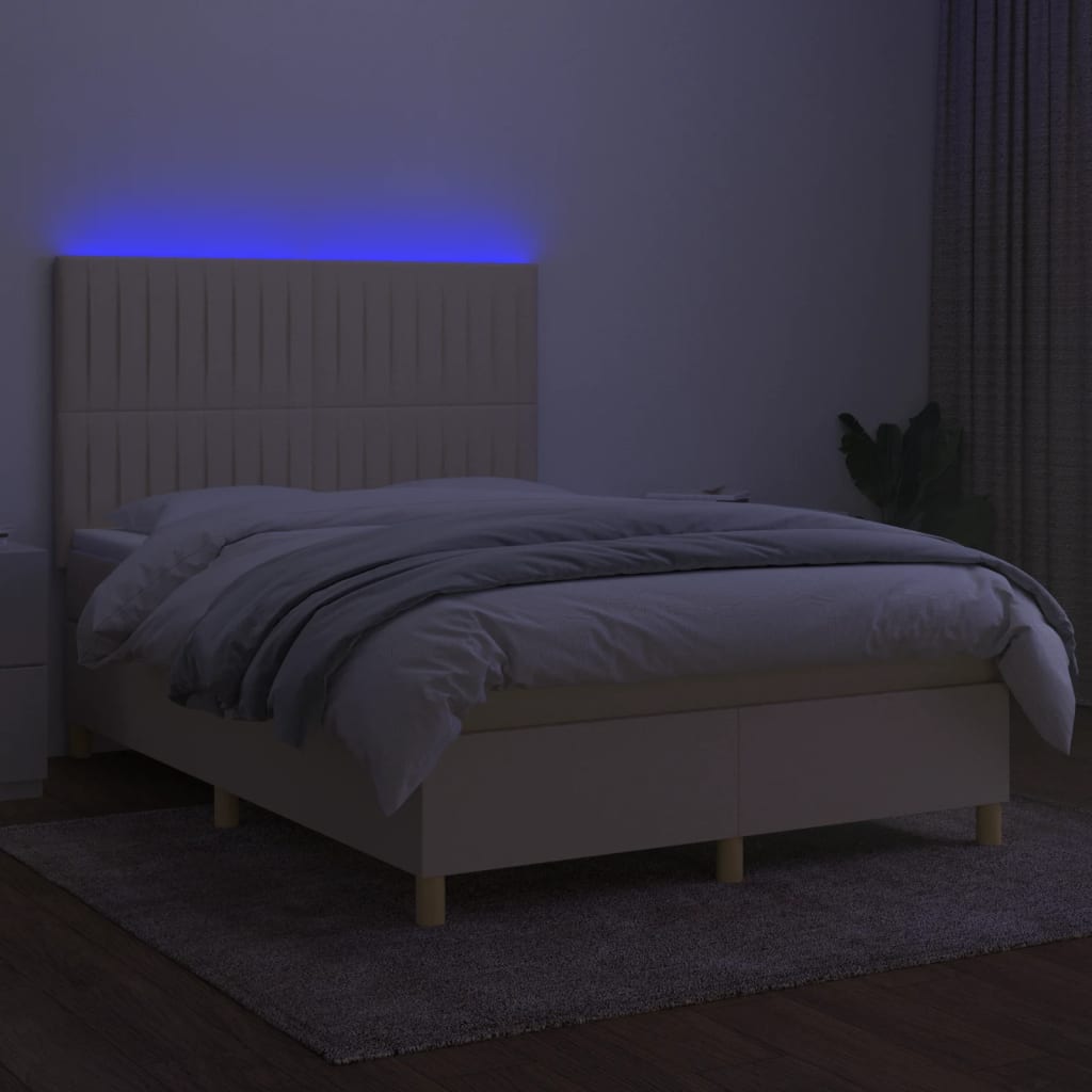 kontinentalseng med LED-lys 140x190 cm stof cremefarvet