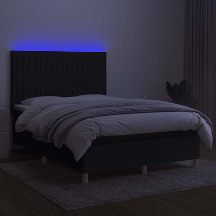 kontinentalseng med LED-lys 140x200 cm stof sort