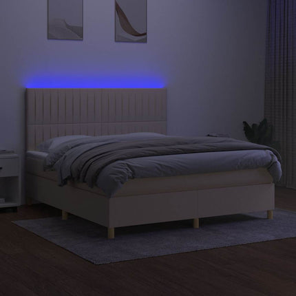 kontinentalseng med LED-lys 160x200 cm stof cremefarvet