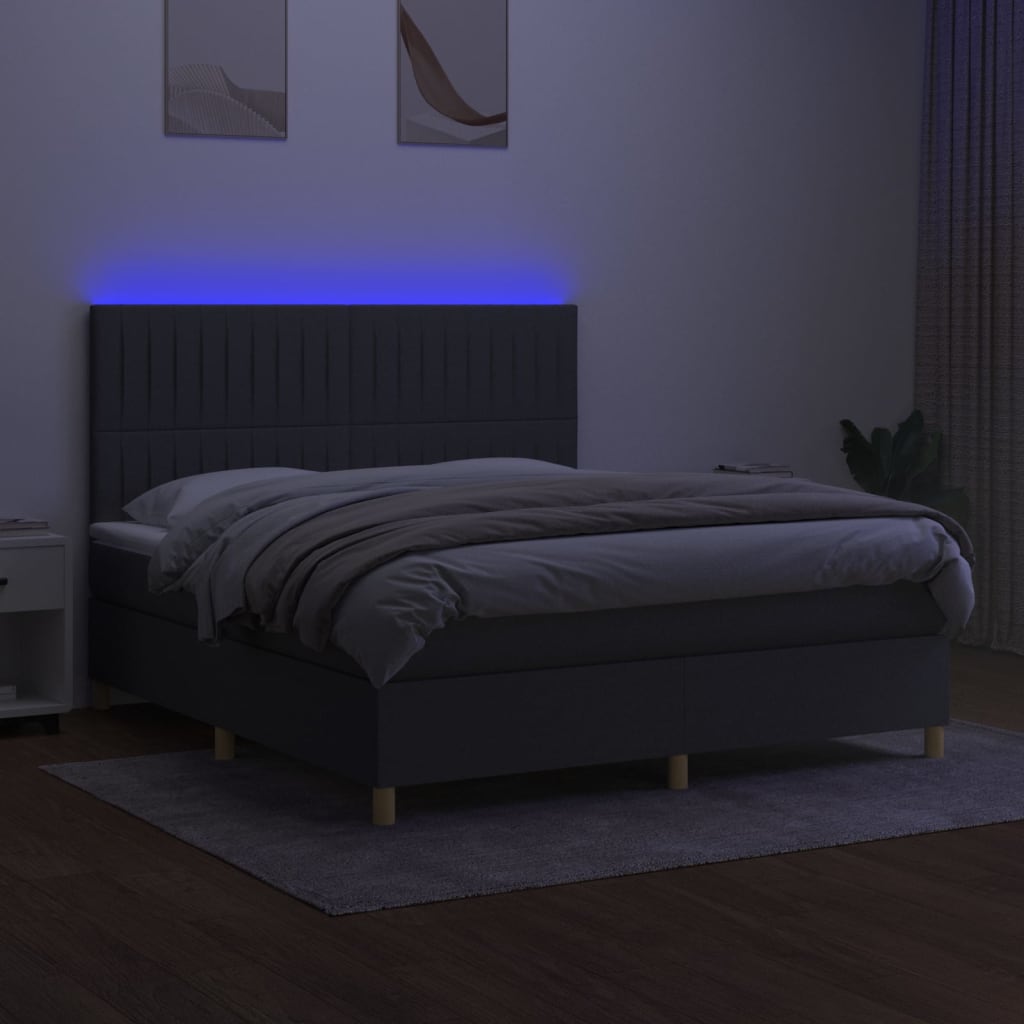 kontinentalseng med LED-lys 180x200 cm stof mørkegrå