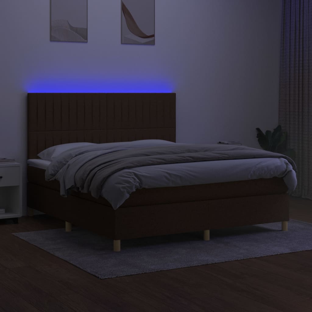 kontinentalseng med LED-lys 180x200 cm stof mørkebrun