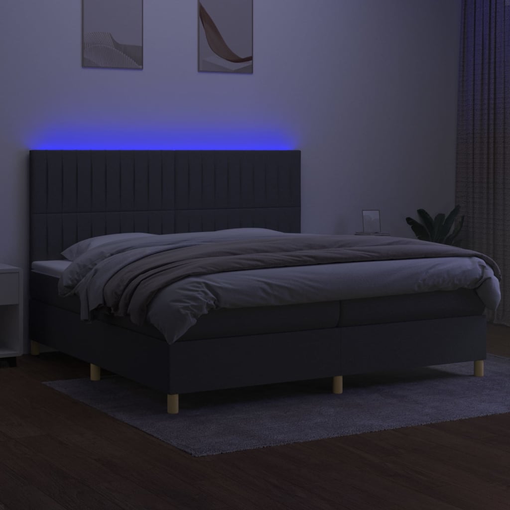 kontinentalseng med LED-lys 200x200 cm stof mørkegrå