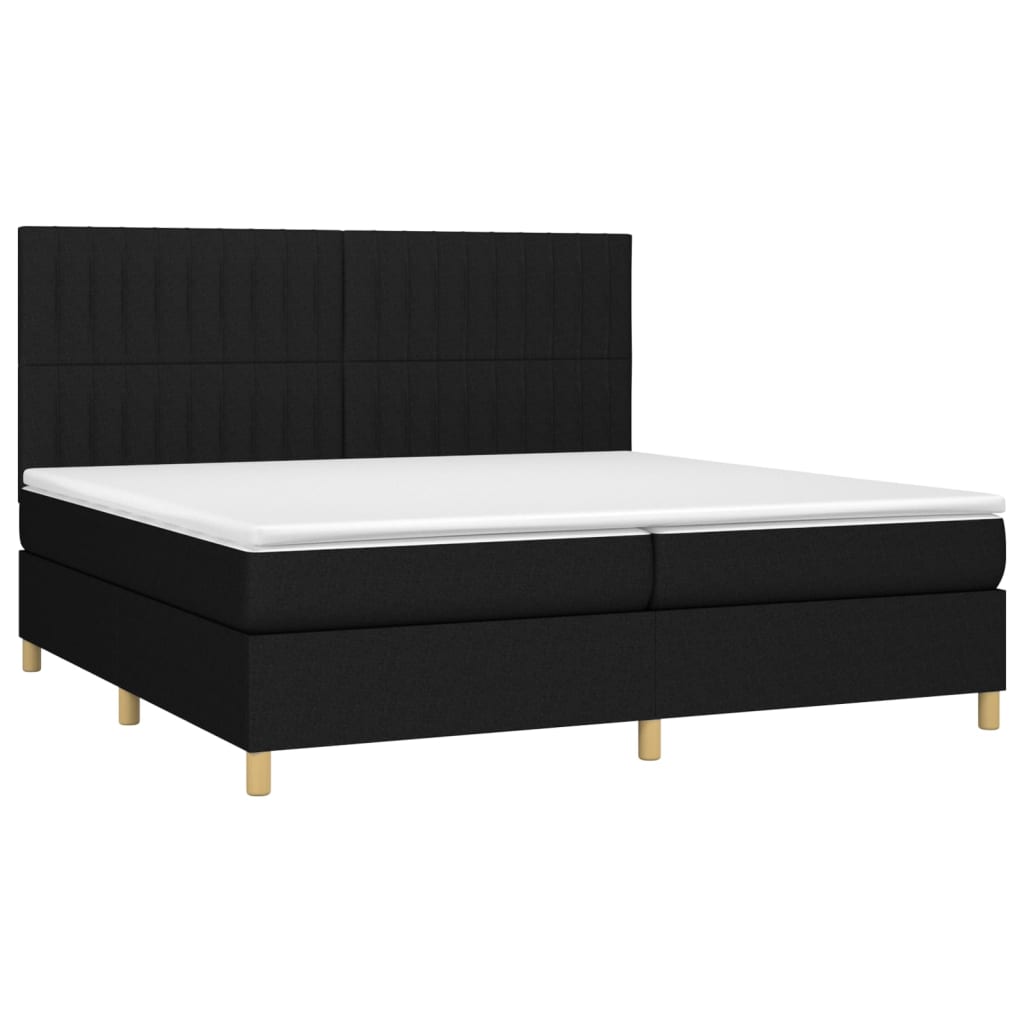 kontinentalseng med LED-lys 200x200 cm stof sort