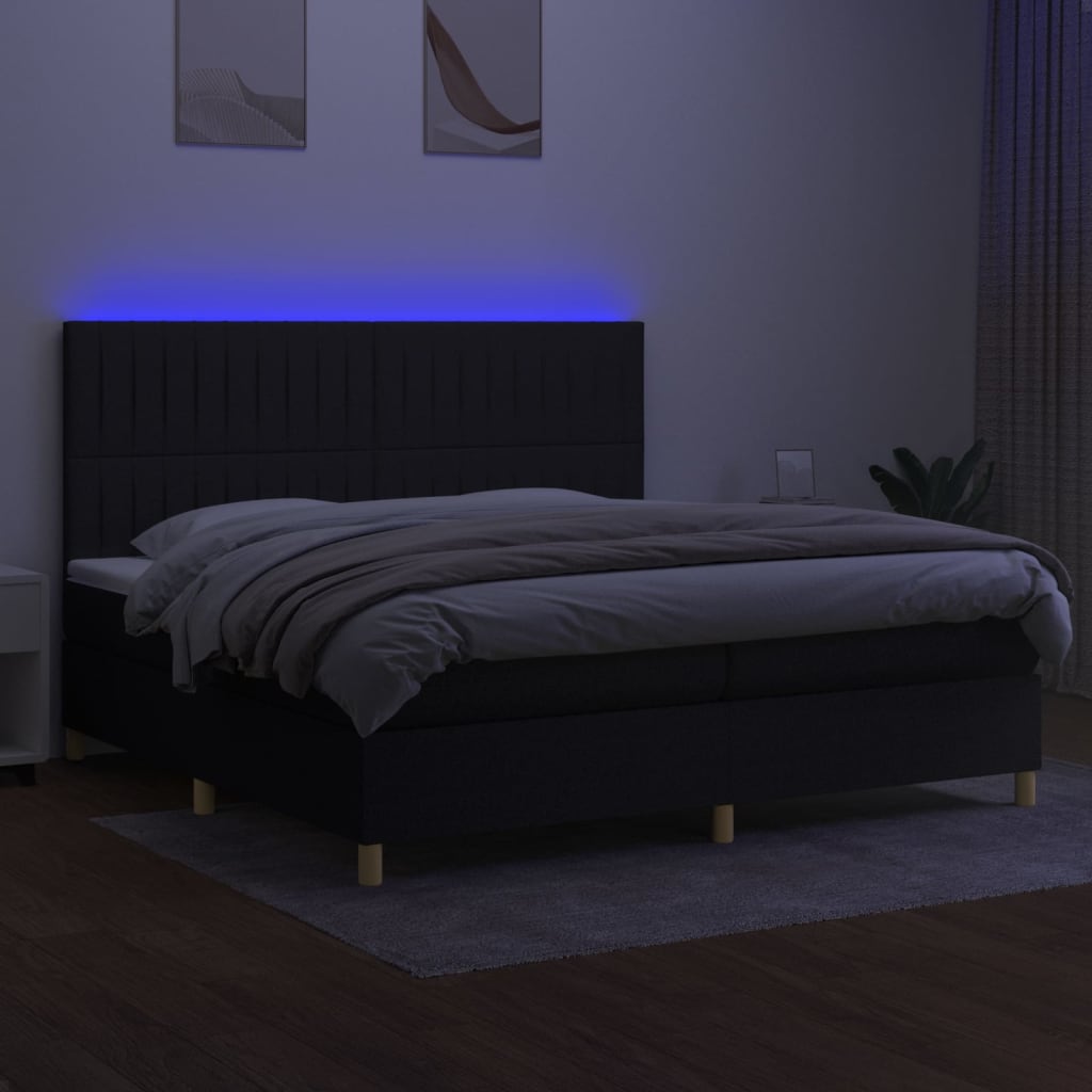 kontinentalseng med LED-lys 200x200 cm stof sort