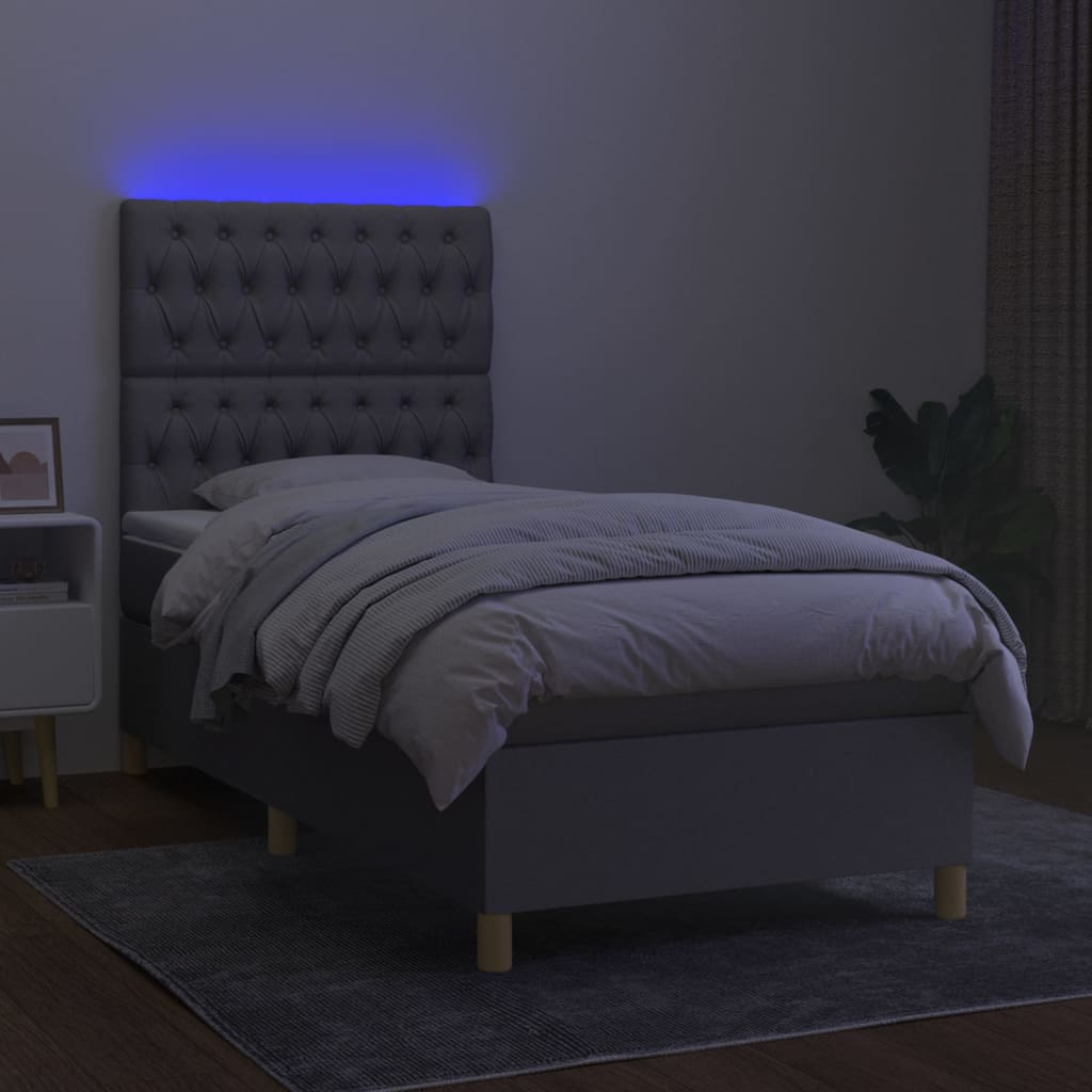 kontinentalseng med LED-lys 80x200 cm stof lysegrå