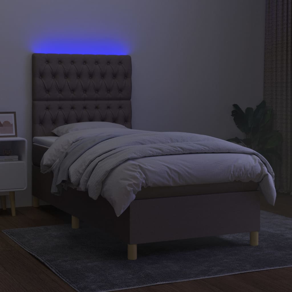 kontinentalseng med LED-lys 100x200 cm stof gråbrun