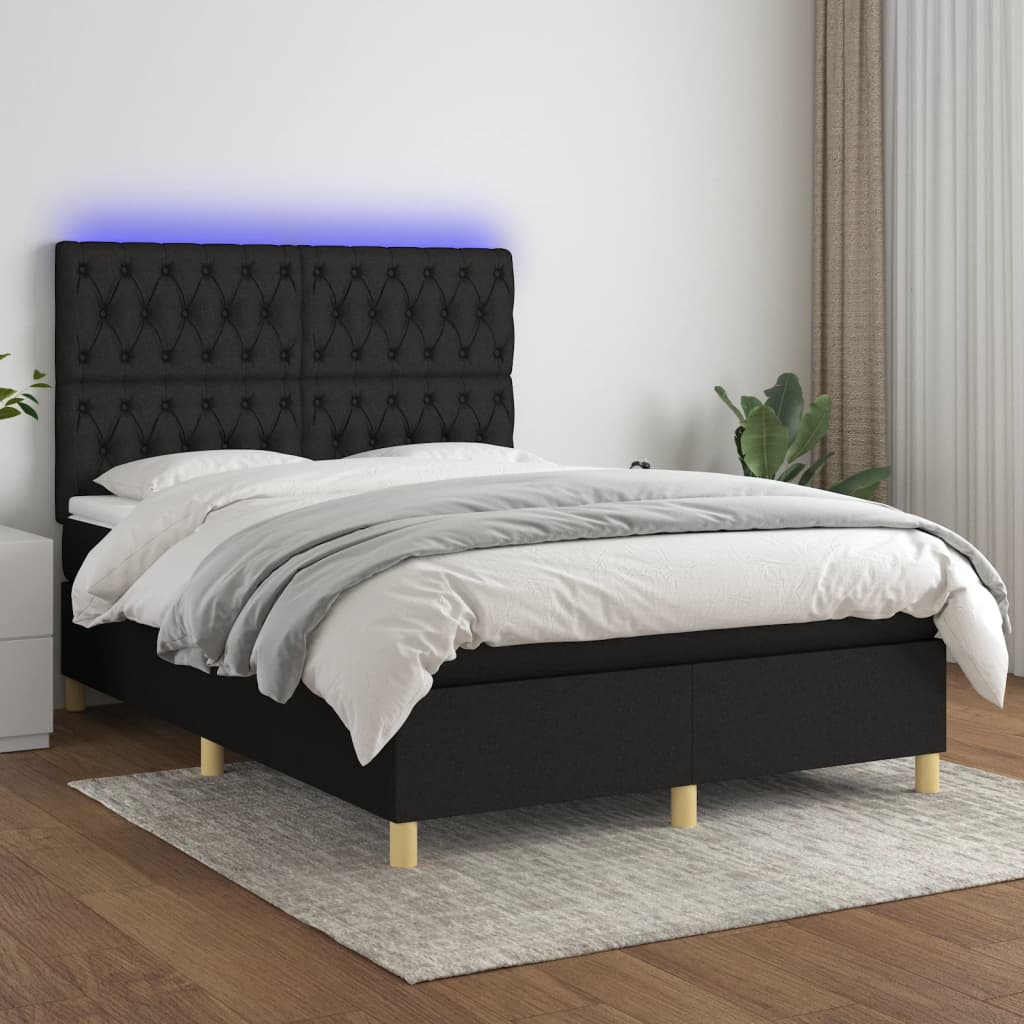 kontinentalseng med LED-lys 140x200 cm stof sort
