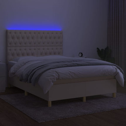 kontinentalseng med LED-lys 140x200 cm stof cremefarvet